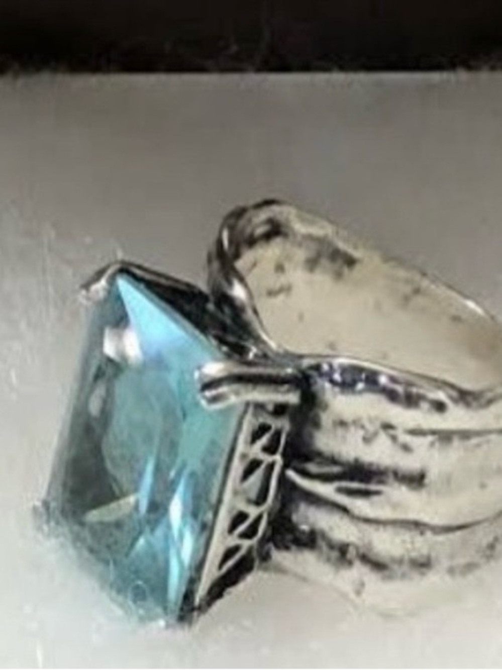 Silpada Silver Ring with Aquarium Square Gemstone